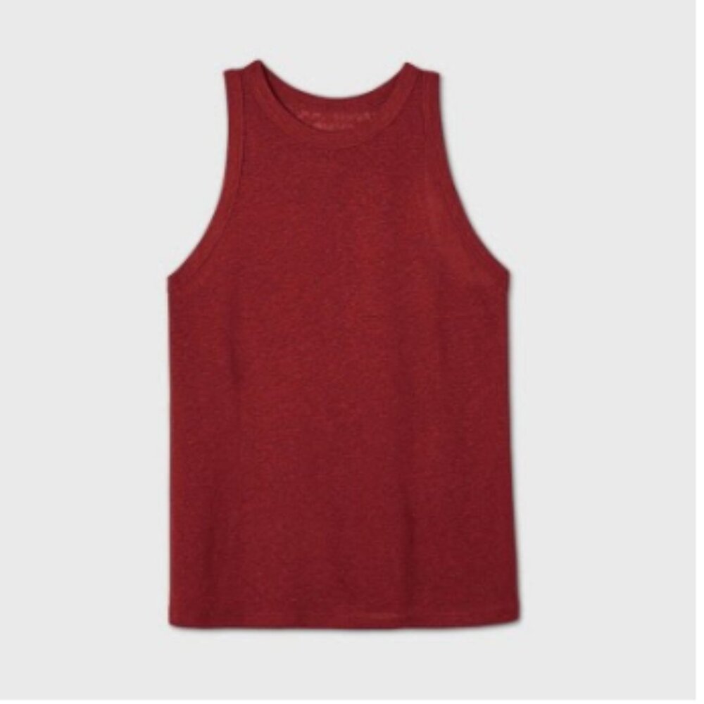 A New Day Slim Fit Linen Tank Top Maroon Red Small
